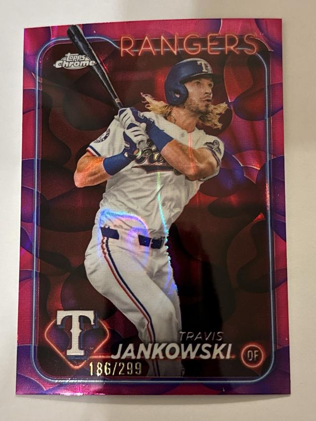 Travis Jankowski 2024 Topps Chrome Update ﻿ Magenta Refractor /299 Rangers