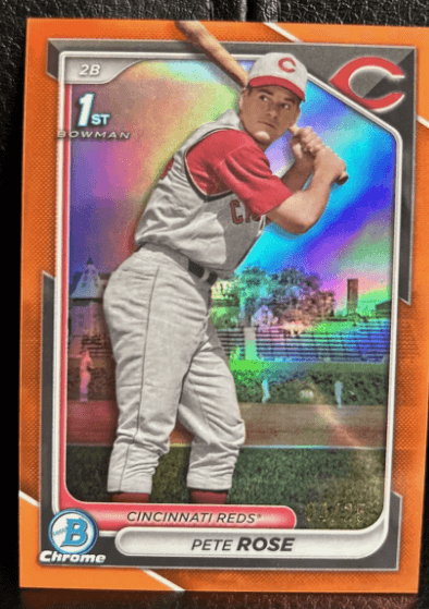 2024 Bowman Pete Rose BASE CARDS RETROFRACTOR VARIATION Orange /25 #BCP-151