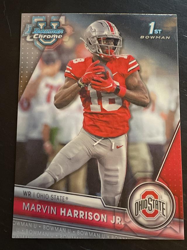 2023 Bowman Chrome University Marvin Harrison Jr. Base Set Red Shimmer /10 #100