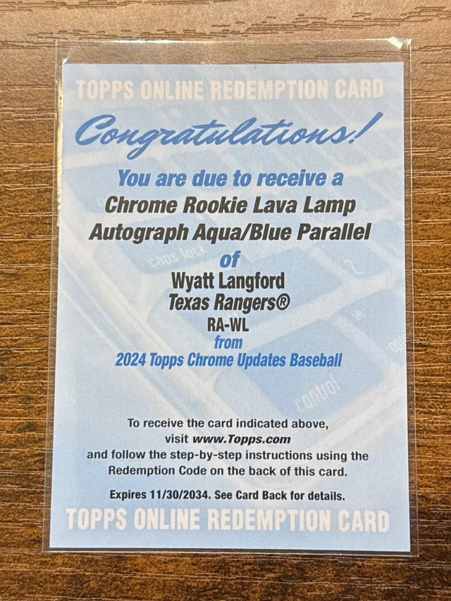 2024 Topps Chrome Update Wyatt Langford Lava Lamp Aqua/Blue Auto Redemption