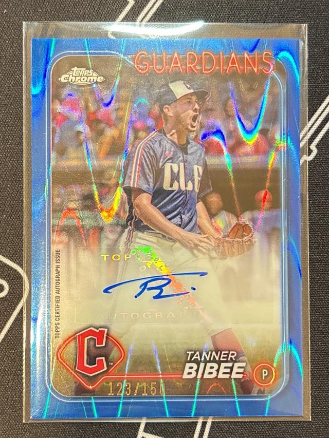 2024 Topps Chrome Update Tanner Bibee Blue Refractor /150 #AC-TBI Guardians