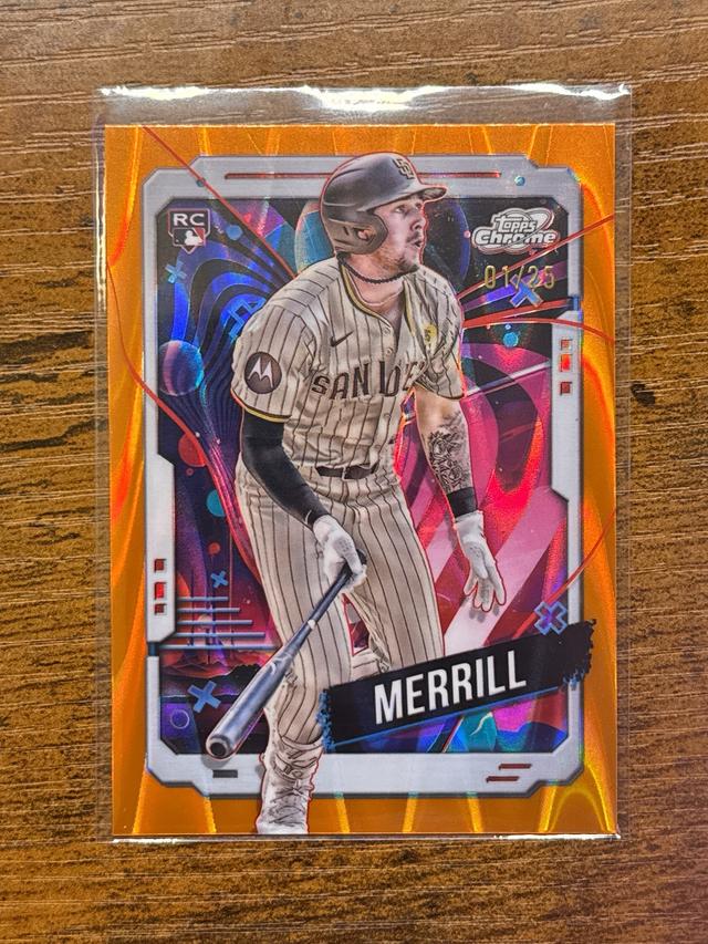 2024 Topps Cosmic Chrome Jackson Merrill Orange Galactic Refractors 1/25 Bookend