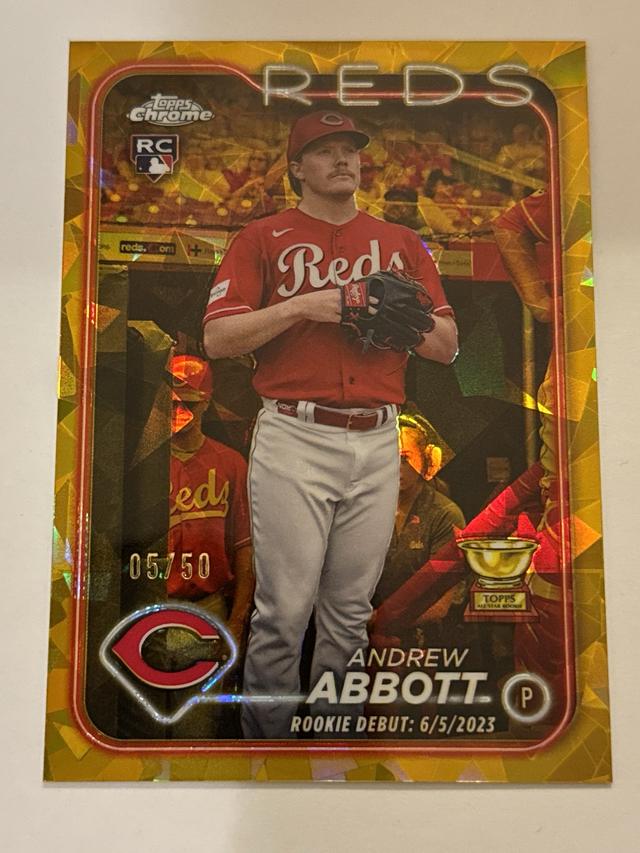 Andrew Abbott 2024 Topps Chrome Sapphire Rookie Debut RC Gold /50 REDS