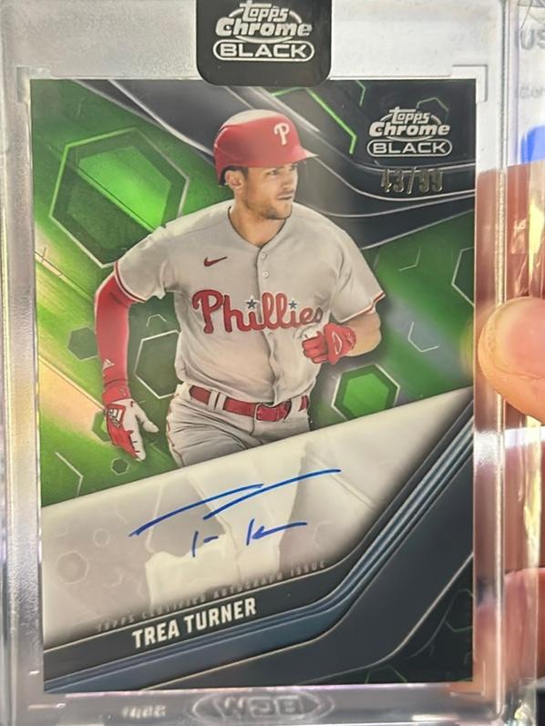 2023 Topps Chrome Black Trea Turner AUTOGRAPH CARDS Green Refractor #CBA-TT