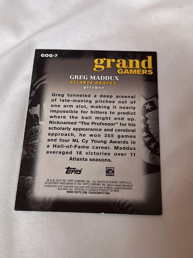 2024 Topps Series 1 Greg Maddux GRAND GAMERS #GOG-7