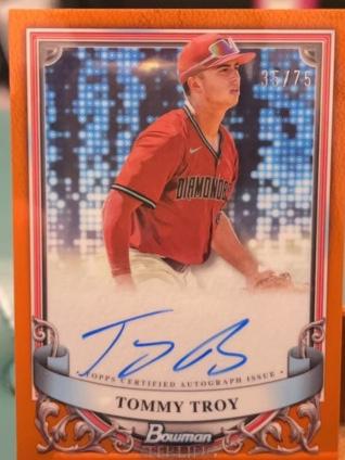 2024 Bowman Sterling Tommy Troy PROSPECT AUTOGRAPHS Orange Refractor /75 #PA-TT