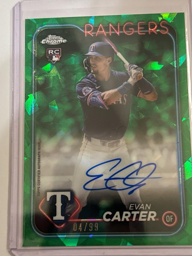 Evan Carter 2024 Topps Chrome Sapphire Update GREEN RC Rookie Auto /99