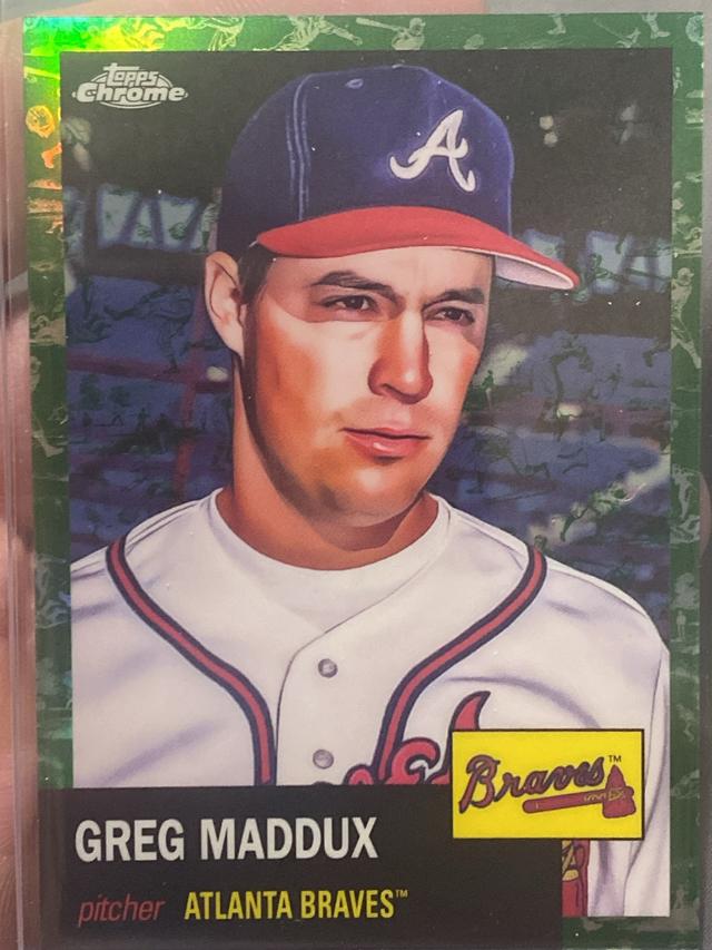 2022 Topps Chrome Platinum Greg Maddux Platinum Toile White Green Refractors /99