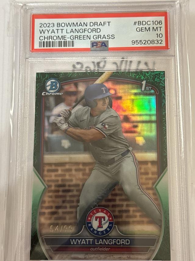 Wyatt Langford 2023 Bowman Draft 1st Green Grass Refractor /99 PSA 10 Rangers