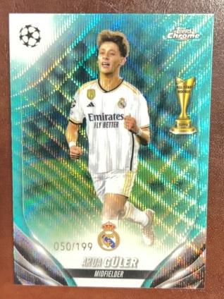 2023-24 Topps Chrome UEFA Arda Güler Base Set Aqua Wave Refractors /199 #152