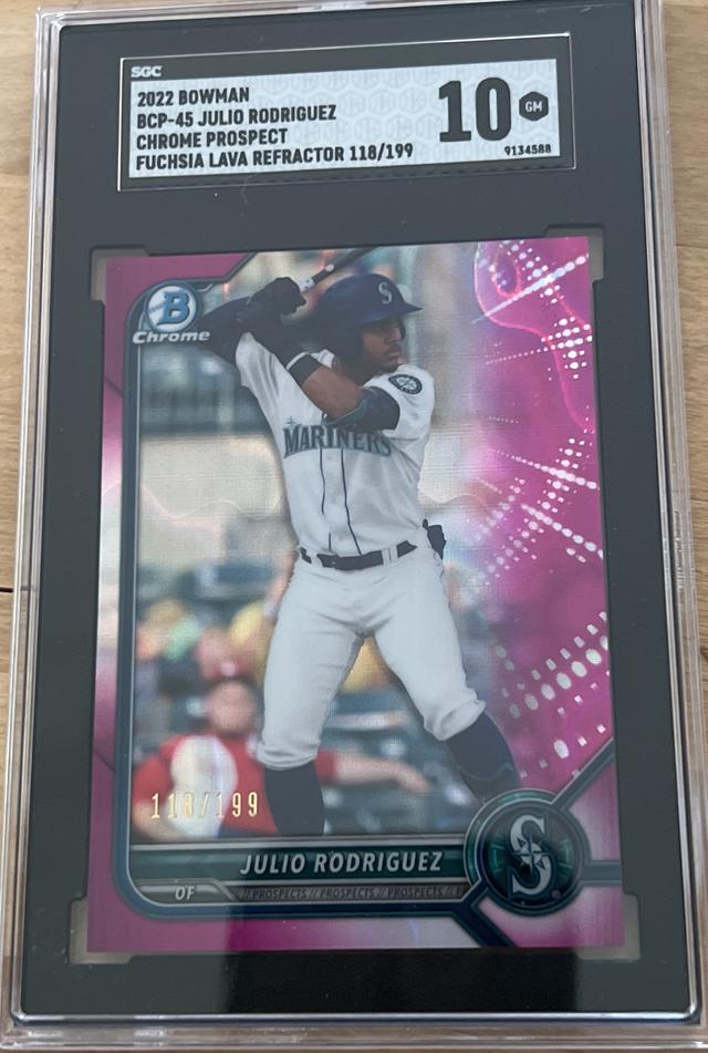 2022 Bowman Julio Rodriguez SGC 10 Fuchsia Refractors /199 #BCP-45