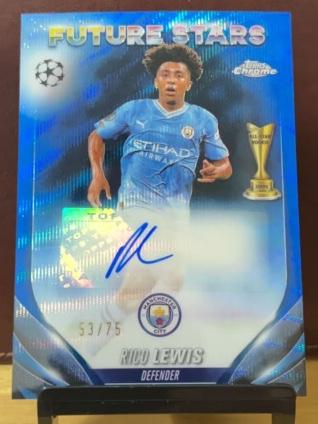 2023-24 Topps Chrome UEFA Rico Lewis Future Stars Autographs Blue Wave /75