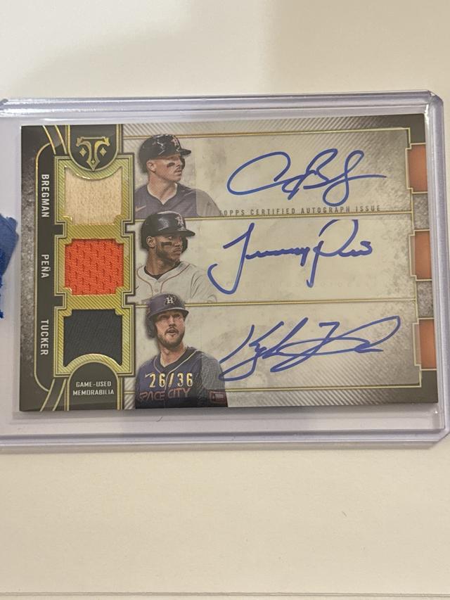 2024 Topps Triple Threads Kyle Tucker / Jeremy Peña Alex Bregman Triple Relic Auto /36