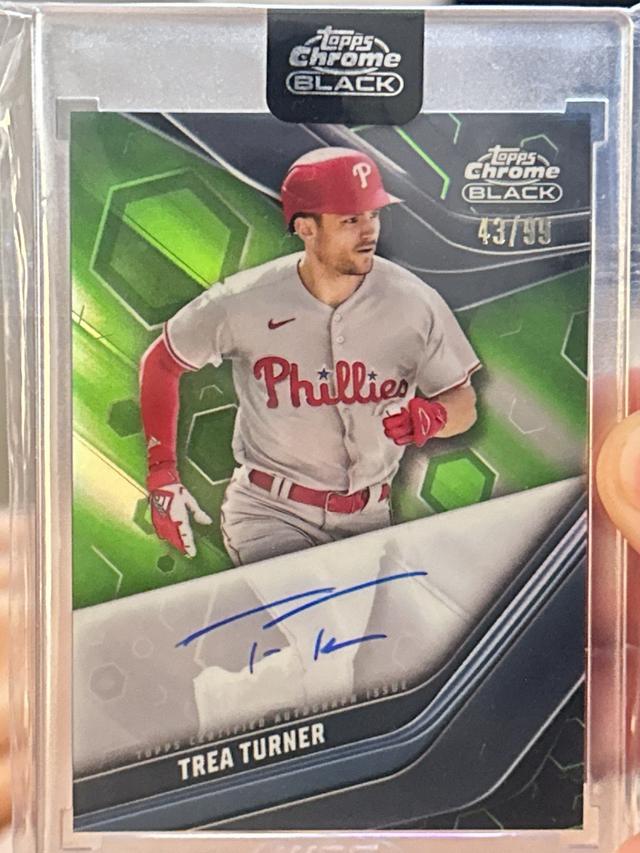 2023 Topps Chrome Black Trea Turner AUTOGRAPH CARDS Green Refractor /99 #CBA-TT