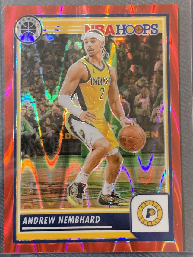 2023-24 Panini Hoops Premium Stock Andrew Nembhard Red Seismic Prizms /199 #166