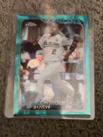 2024 Topps Chrome Jazz Chisholm Jr. ﻿Base Set Aqua Lava Refractors /199 #70