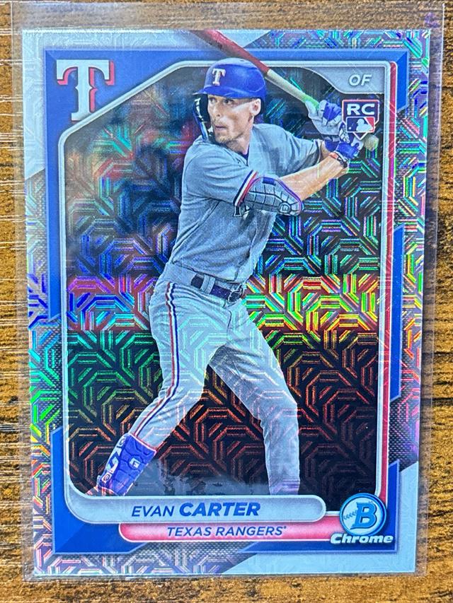 2024 Bowman Chrome Evan Carter ﻿Mojo Refractor #65 Rookie RC Rangers