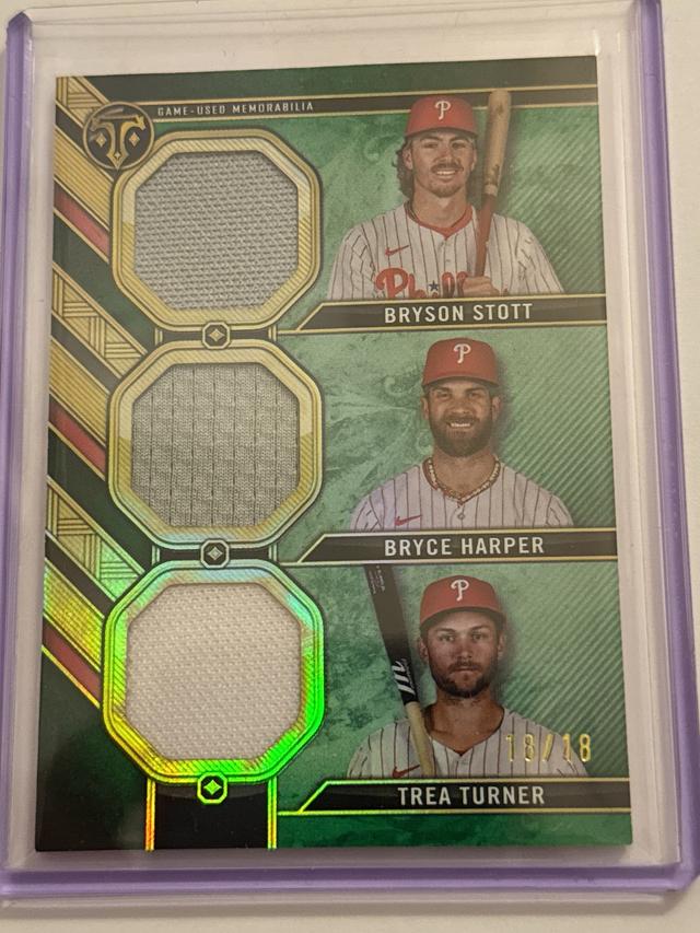 2024 Topps Triple Threads Bryce Harper/Turner/Stott Triple Relic BOOK END /18