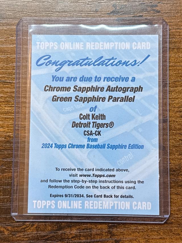 2024 Topps Chrome Sapphire Colt Keith Auto Redemption Green Parallel /99 #CSA-CK