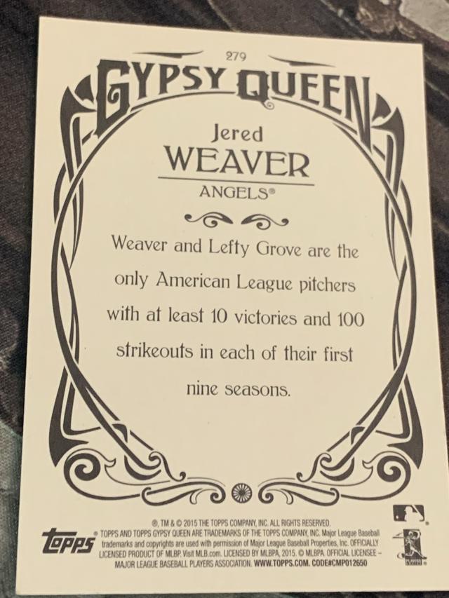 2015 Topps Gypsy Queen Jered Weaver ﻿Base #279