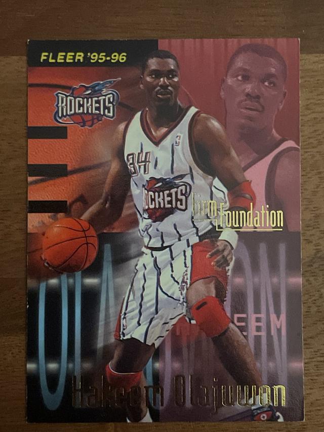 1995-96 Fleer Basketball Hakeem Olajuwon ﻿Firm Foundation #329