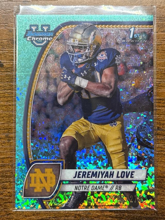 2024 Bowman Chrome University Jeremiyah Love Aqua Mini Diamond Refractor