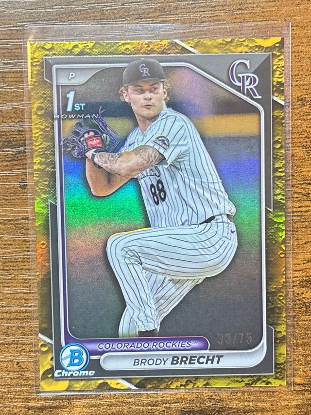 2024 Bowman Draft Brody Brecht Chrome Yellow Lunar Crater /75 #BDC-39 1st Bowman