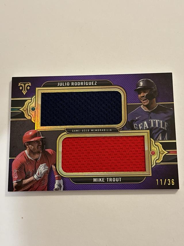 Mike Trout / Julio Rodriguez 2024 Topps Triple Threads Dual Jumbo Relics /36