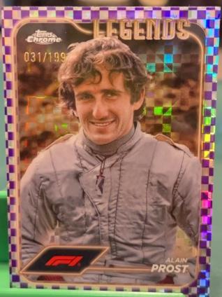 2024 Topps Chrome Formula 1 Alain Prost Purple Checker Flag Refractor Parallel