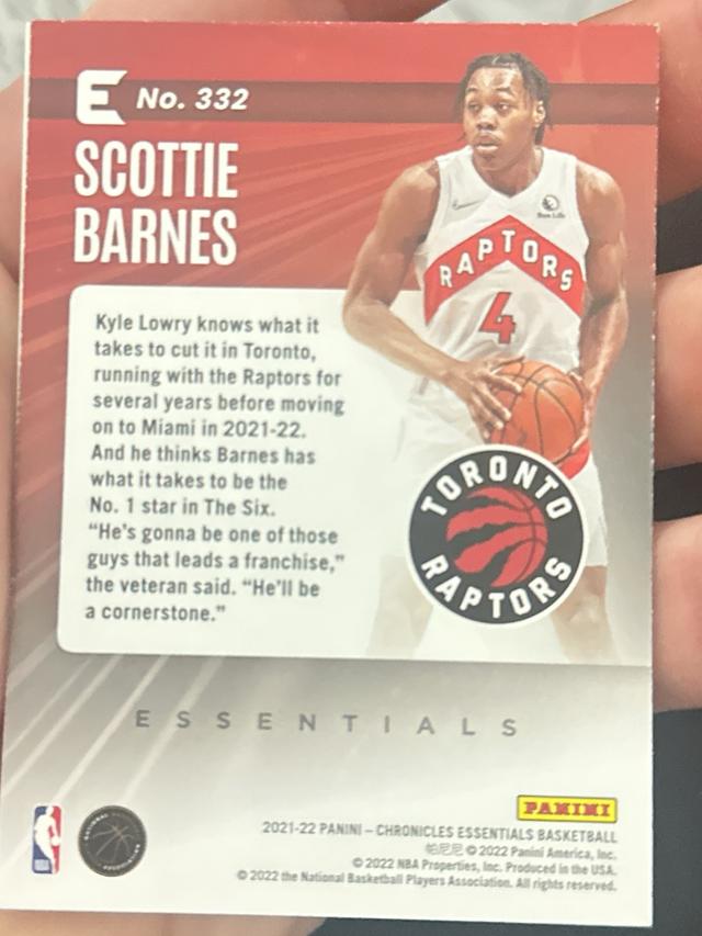 2021-22 Panini Chronicles Basketball Scottie Barnes Base Essentials Set #332