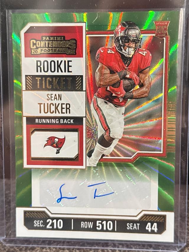 2023 Panini Contenders Green Laser Sean Tucker Rookie Ticket #157 Buccaneers