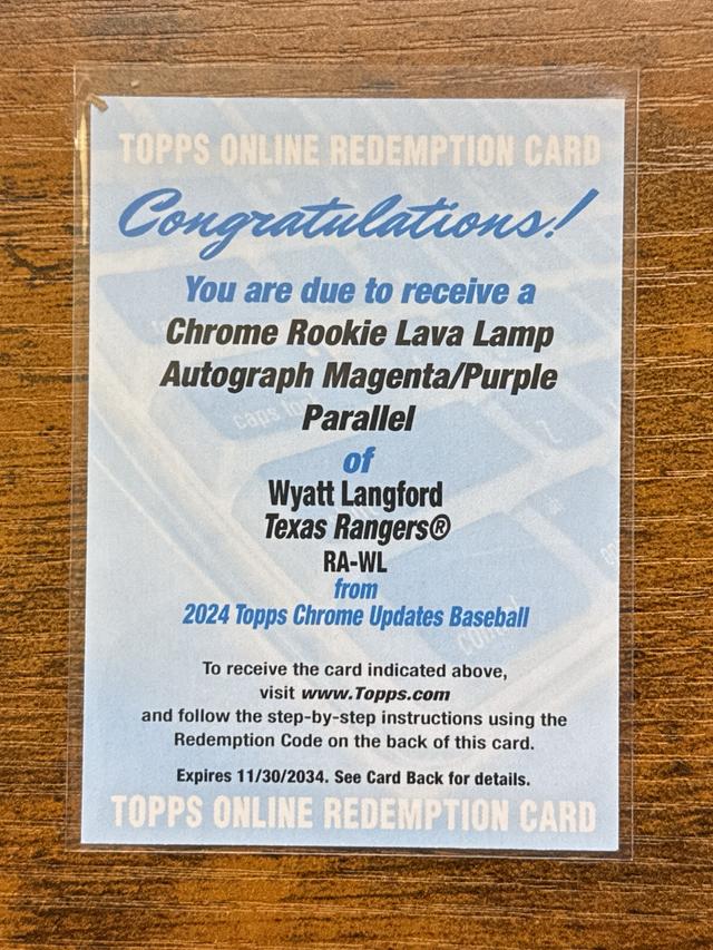 2024 Topps Chrome Update Wyatt Langford Lava Lamp Auto Redemption Magenta/Purple