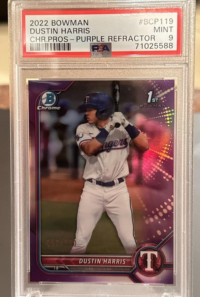 2022 Bowman Dustin Harris PSA 9 Purple Refractors /250 #BCP-119