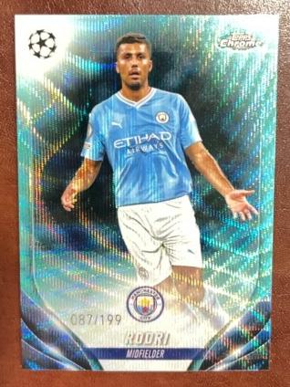 2023-24 Topps Chrome UEFA Rodri Base Set Aqua Wave Refractors /199 #75