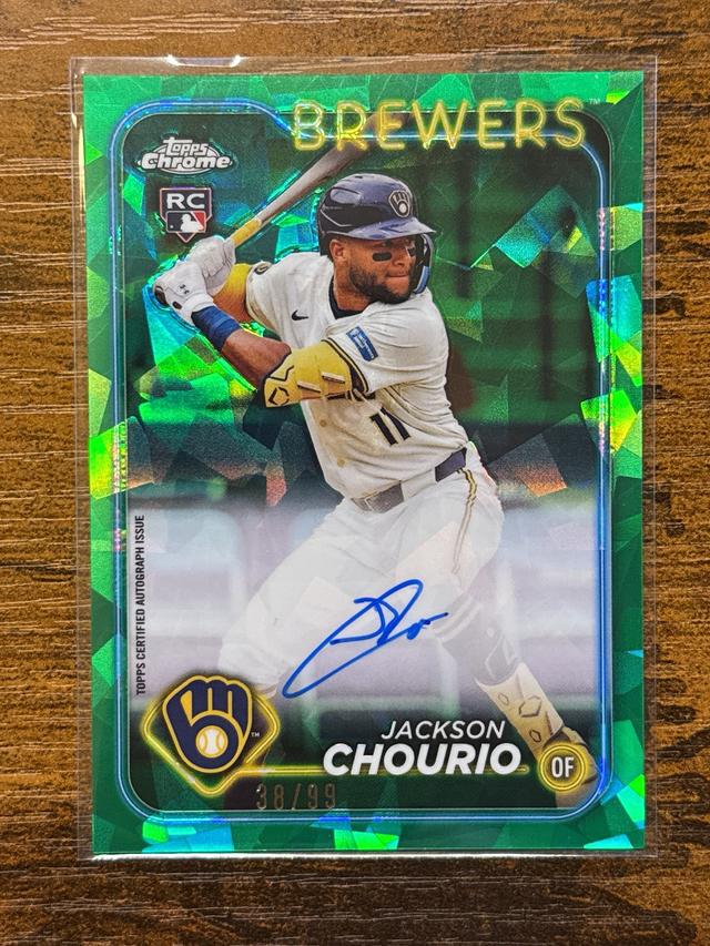 2024 Topps Chrome Sapphire Jackson Chourio Autographs Green /99 #CSA-JC